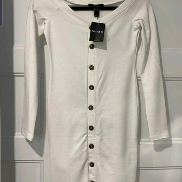 Forever 21 button front Bardot bodycon dress - Picture 2 of 3
